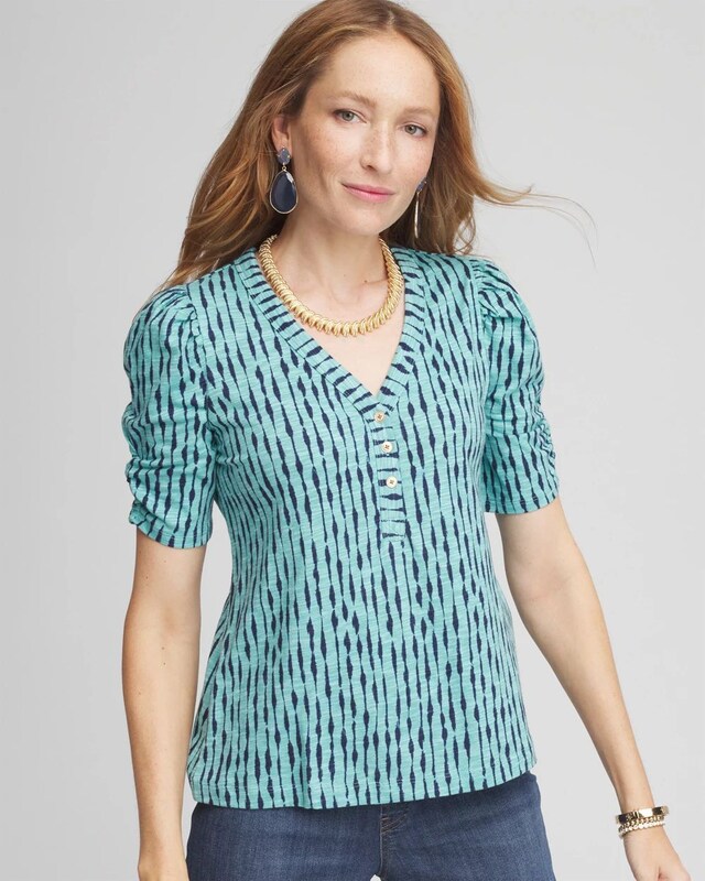 Slub Shirred Sleeve Henley Tee - image 1